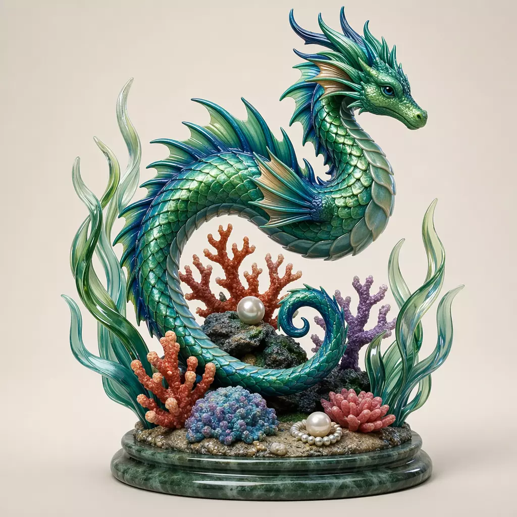 Viridian Coral-Drake Aquatic Fantasy Dragon Miniature 3D Print 3D print model