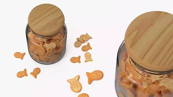 Storage Glass Jar with Goldfish Crackers 3D model 5
