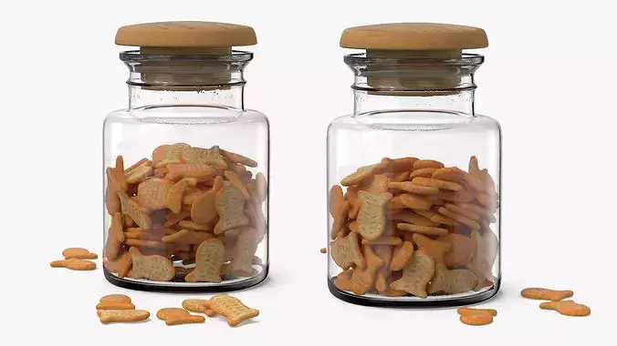 Storage Glass Jar with Goldfish Crackers 3D model 4