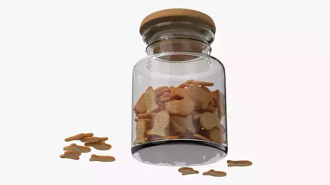 Storage Glass Jar with Goldfish Crackers 3D model 6