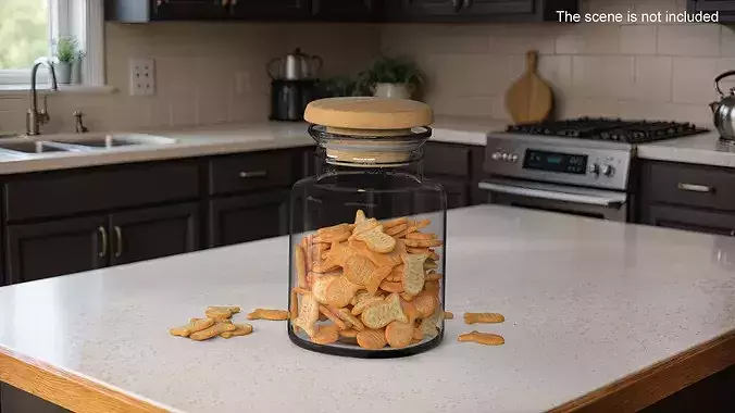 Storage Glass Jar with Goldfish Crackers 3D model 2
