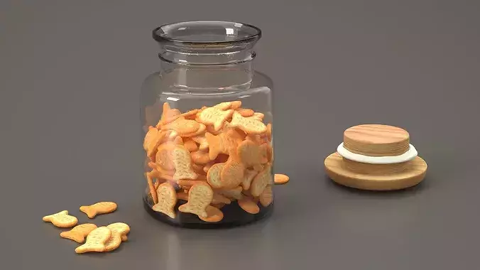 Storage Glass Jar with Goldfish Crackers 3D model 3