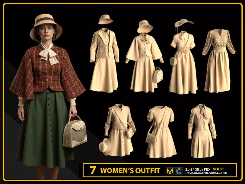 7 WOMENS OUTFIT 3D model