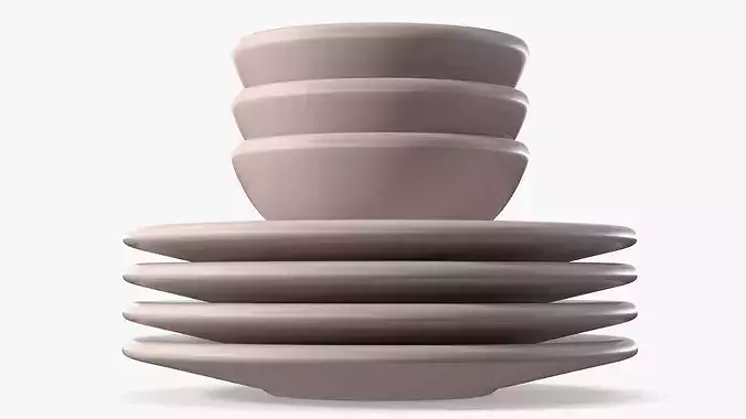 Cartoon Tableware Set Stack 3D model 5
