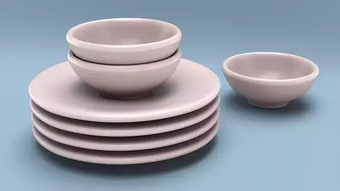 Cartoon Tableware Set Stack 3D model