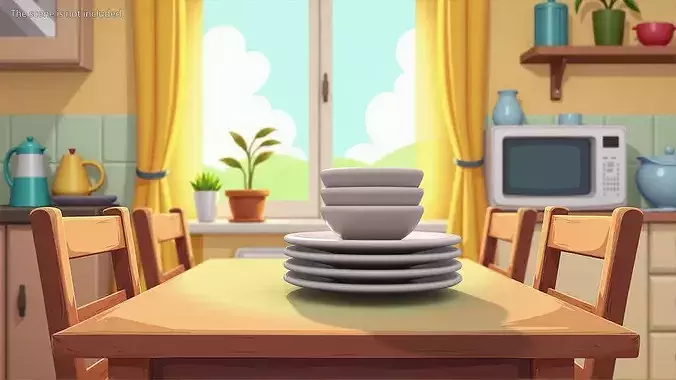 Cartoon Tableware Set Stack 3D model 4