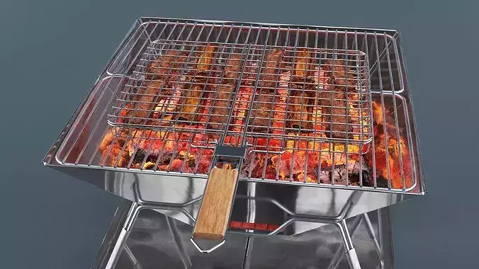 Portable Grill with BBQ Handle Grill 3D model 4