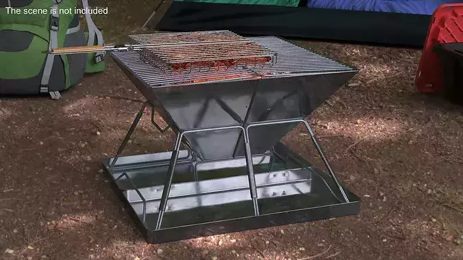 Portable Grill with BBQ Handle Grill 3D model 2