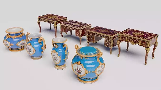 Baroque Antique Furniture and Porcelain Urns Collection