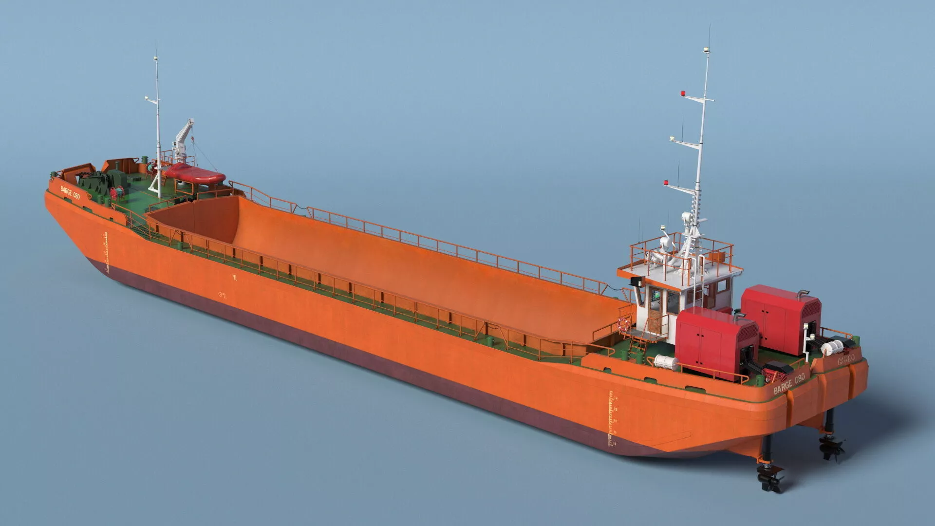 Industrial Split Barge Empty State Orange Rigged for Maya 3D model