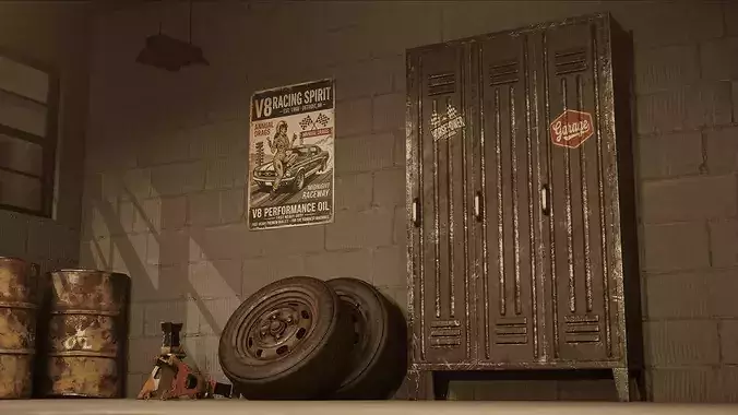 Vintage Rigged Metal Garage Locker - Game Ready PBR