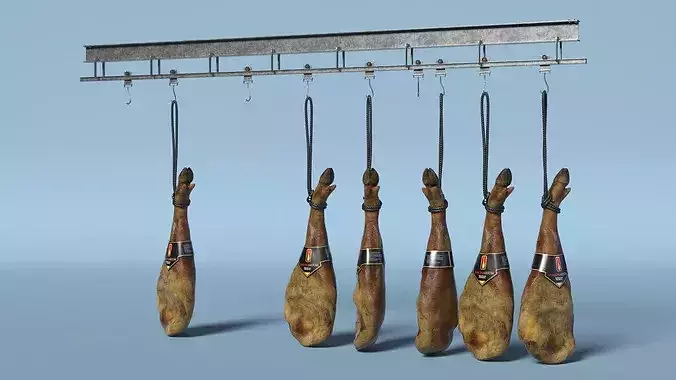 Jamonarium Curing Ham Legs Metal Rail 3D model 5