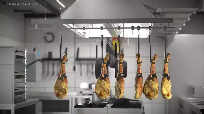 Jamonarium Curing Ham Legs Metal Rail 3D model 2