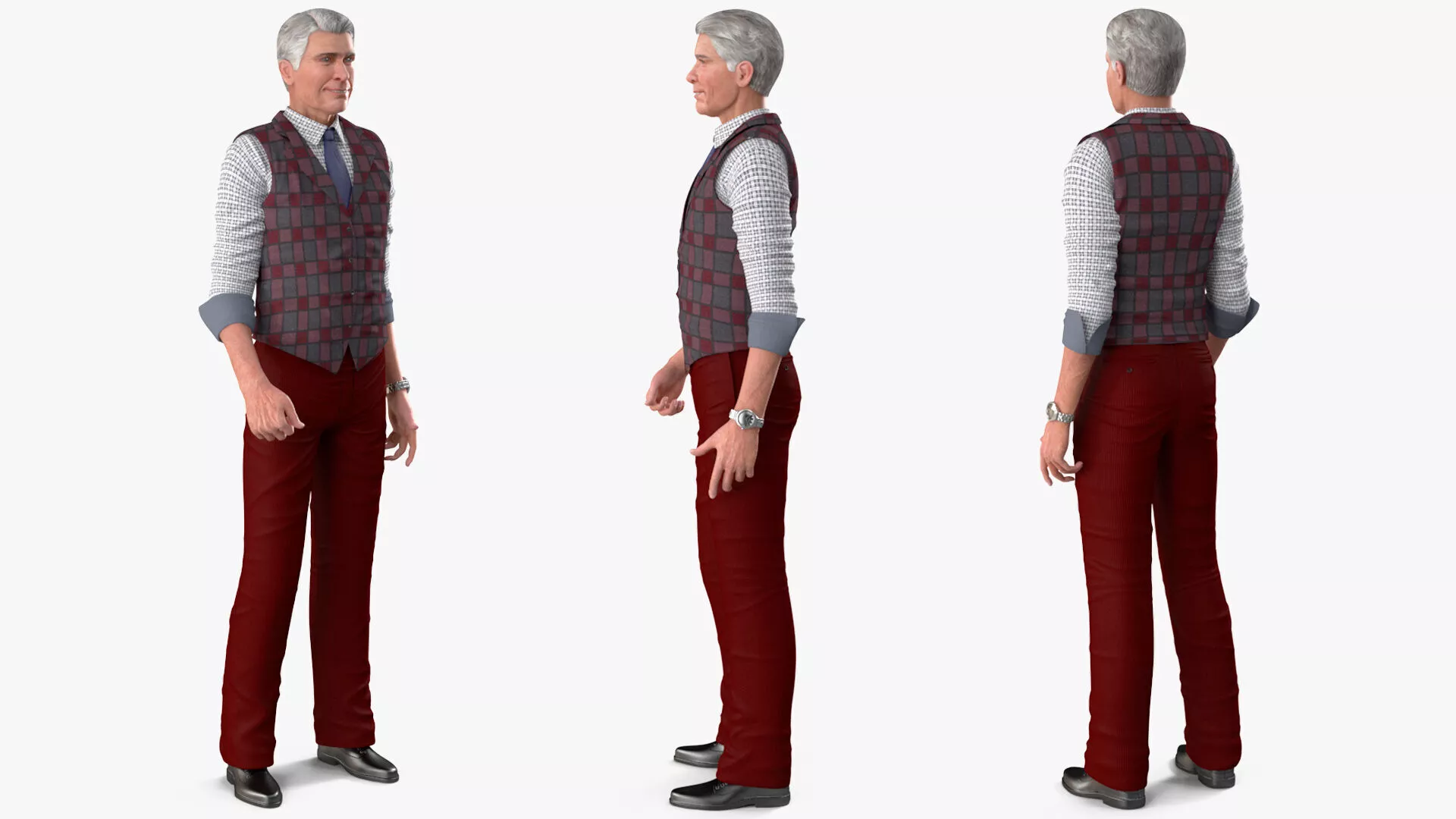 Elderly Man Wear Classic Business Attire Rigged for Cinema 4D 3D model