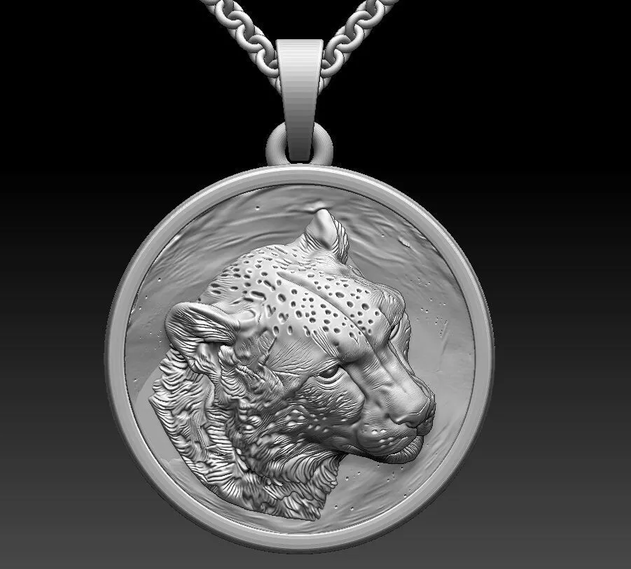 Cheetah Pendant Necklace Circular Big Cheetah Medallion 3D print model