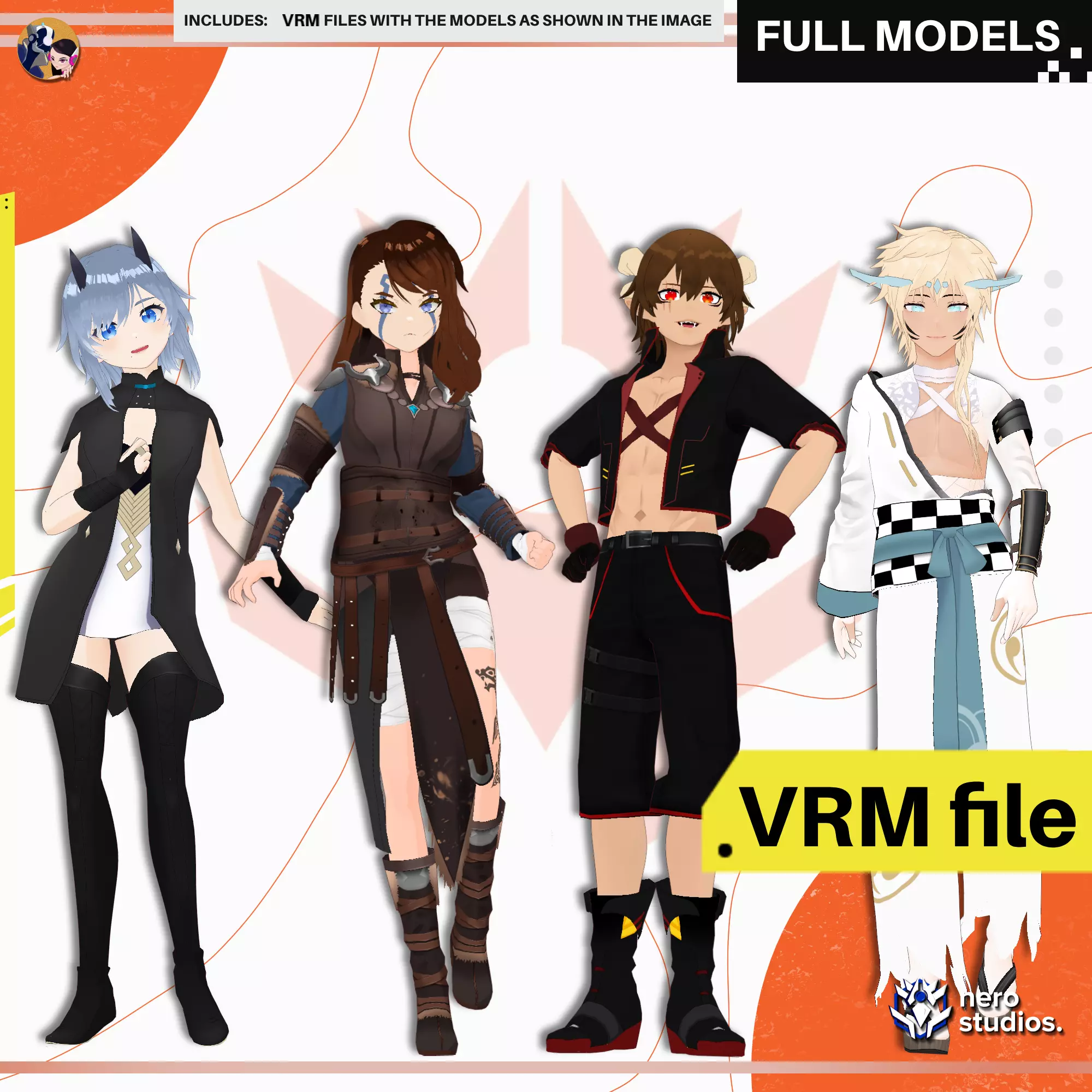VRM FANTASY RPG WARRIORS VTUBERS STREAM READY TO USE CHARACTERS 3D model