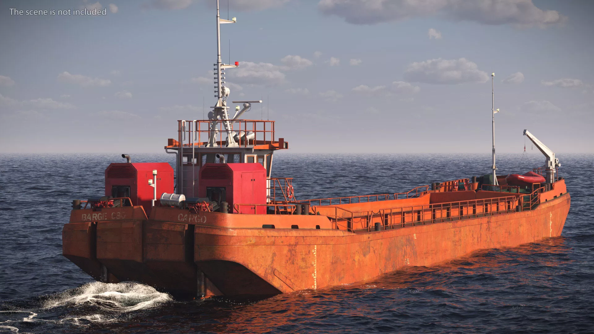 Split Hopper Barge Rusty Orange Rigged for Cinema 4D 3D model