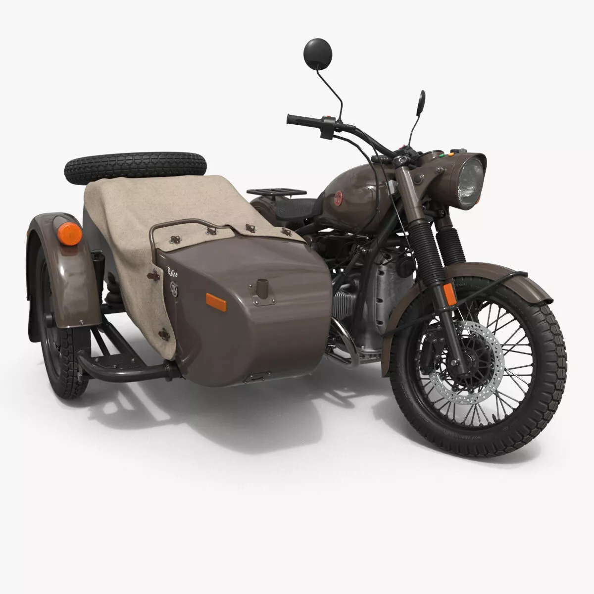 Ural M70 Sidecar Motorcycle Brown Rigged for Maya 3D model