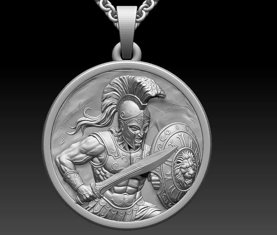 18K Gold Spartan Pendant Necklace Ancient Warrior Medallion 3D print model
