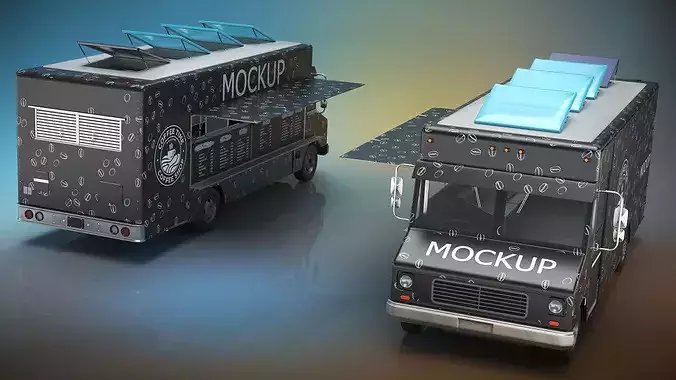 Catering Van Mockup Rigged for Maya 3D model 6