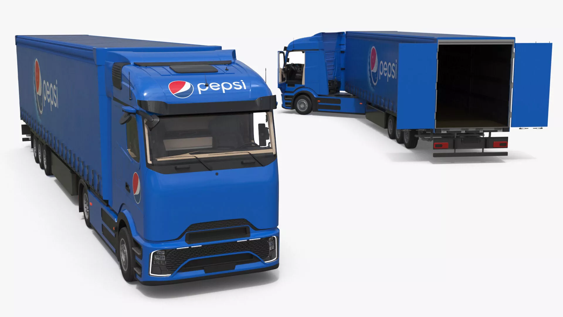 Electric Truck with PepsiCo Trailer Rigged for Cinema 4D 3D model