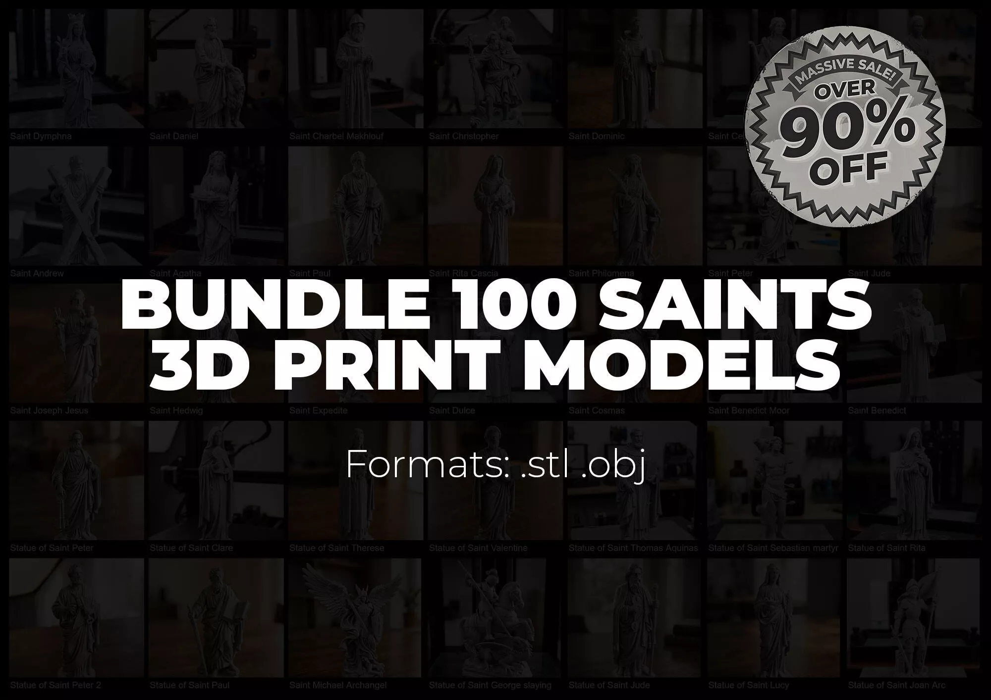 100 Catholic Saints 3D Print Models Bundle STL OBJ Files 3D print model