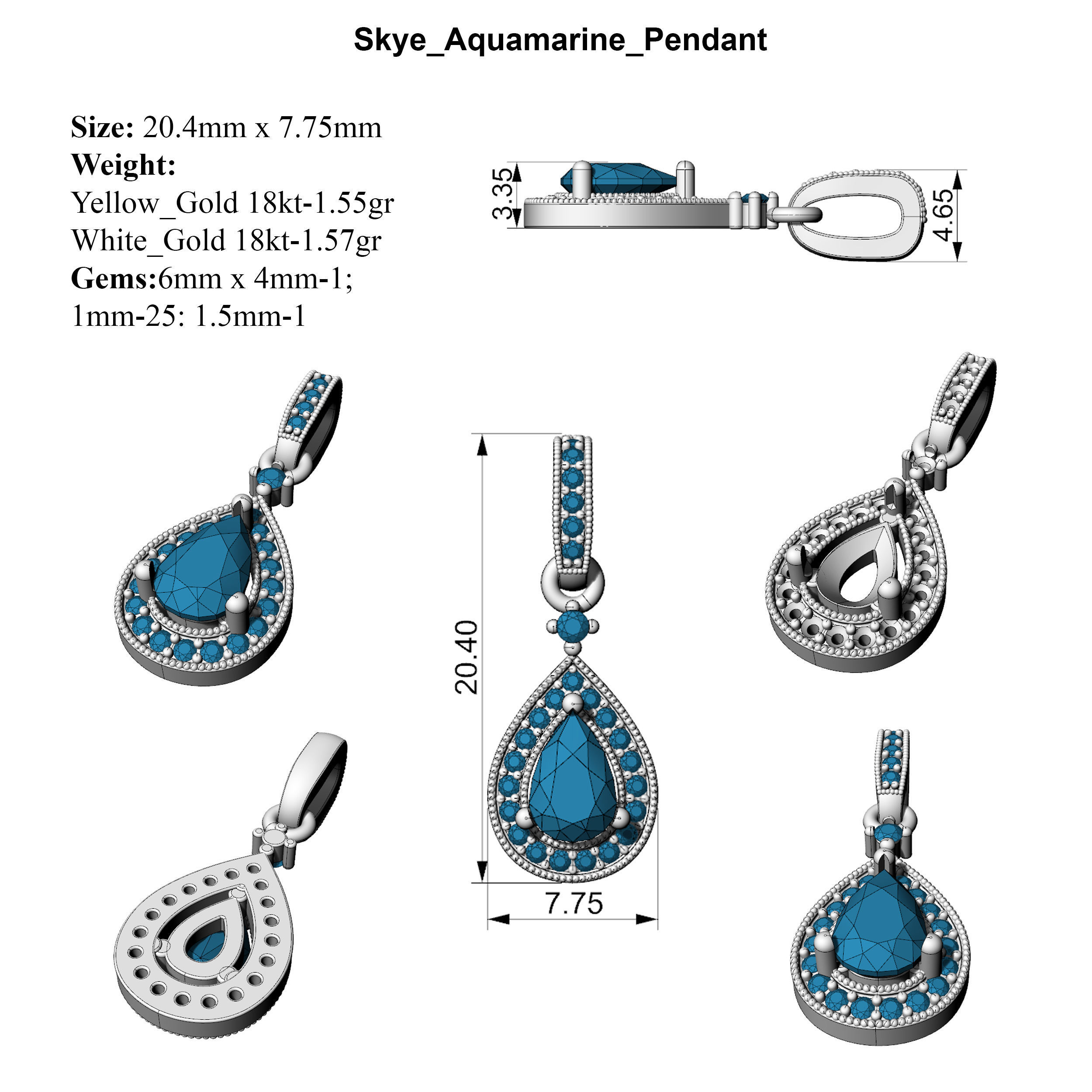 Skye Aquamarine Pendant 3D print model_1