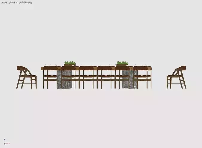 Modern Rustic Wooden Conference Table   Chairs Set - MAX OBJ FBX Low-poly 3D model 5