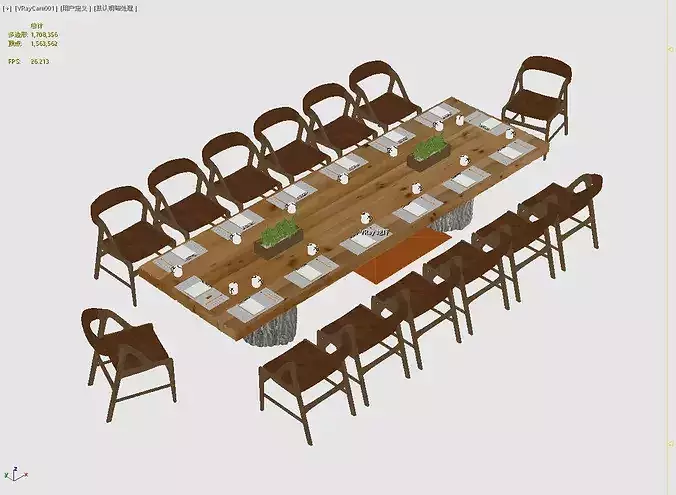 Modern Rustic Wooden Conference Table   Chairs Set - MAX OBJ FBX Low-poly 3D model 2