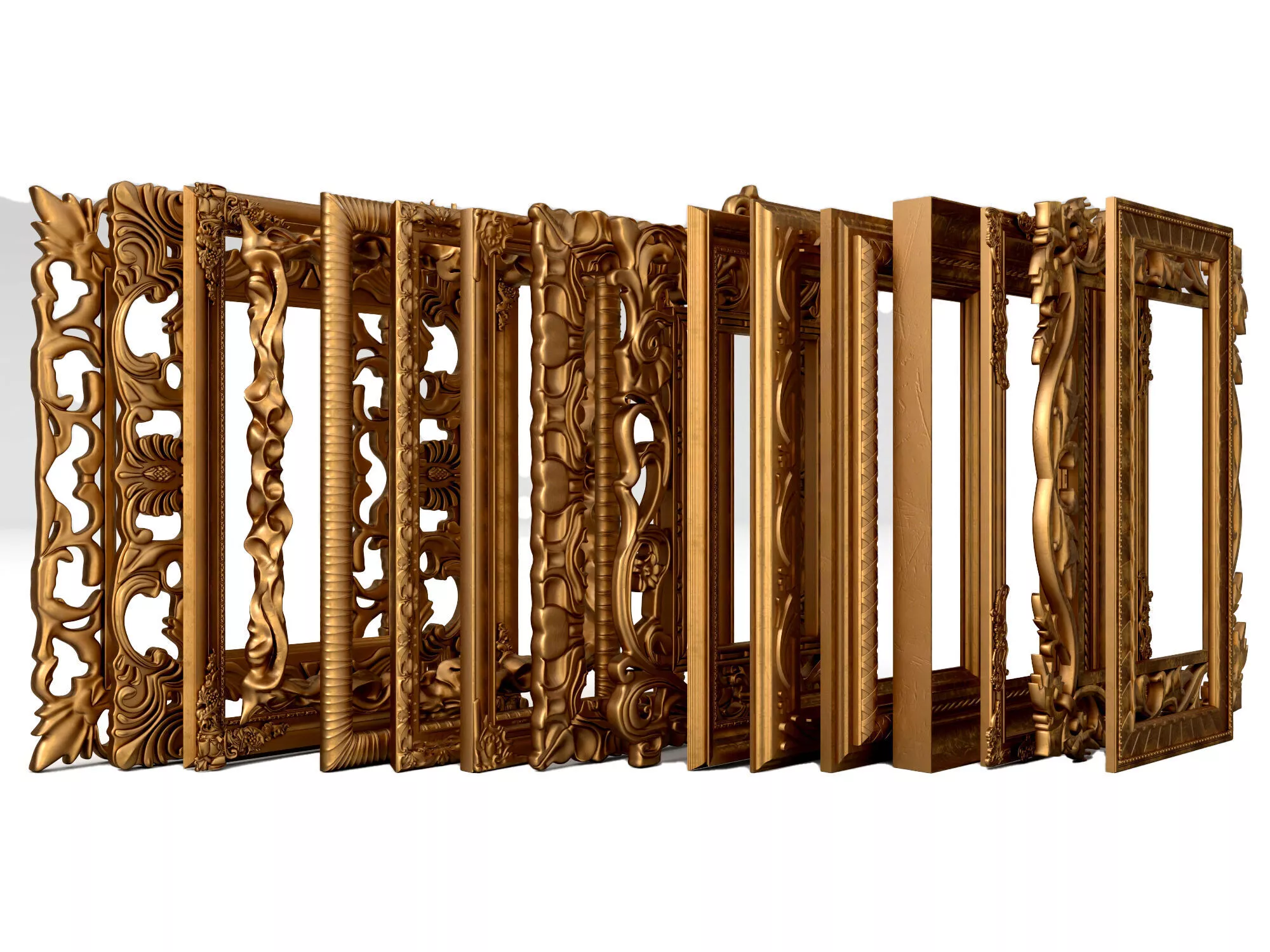 Ornate Gold Picture Frames Collection Low-poly 3D model