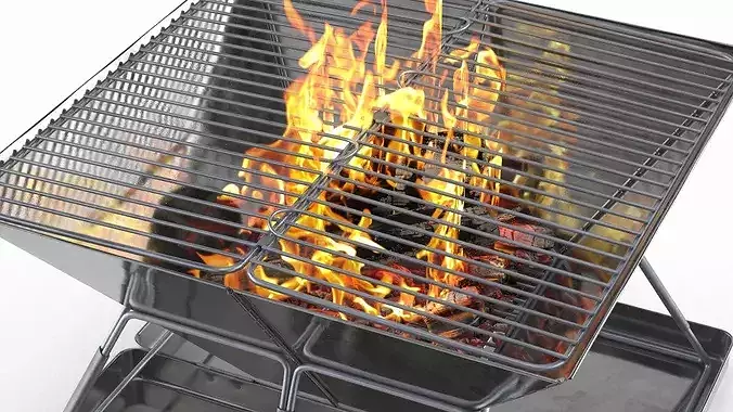 Folding Camping Grill with Fire 3D model 7