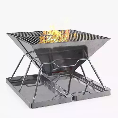 Folding Camping Grill with Fire 3D model 5