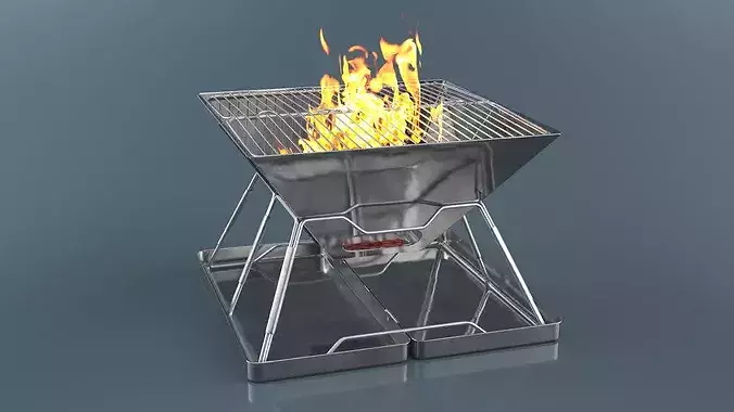 Folding Camping Grill with Fire 3D model