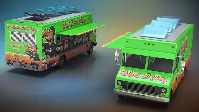 Food Truck Tacos El Jerry Green Rigged for Cinema 4D 3D model 5