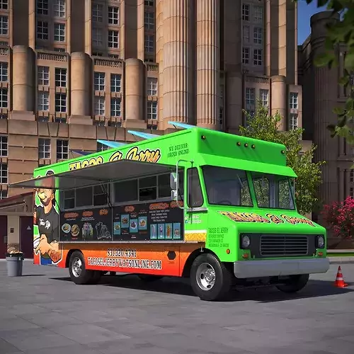 Food Truck Tacos El Jerry Green Rigged for Cinema 4D 3D model 2