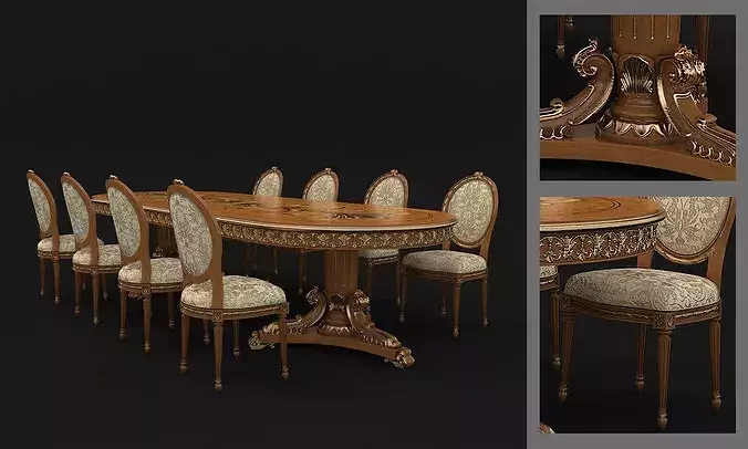 Versailles Classic European Dining Set 5 3D model