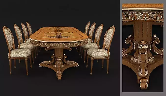 Versailles Classic European Dining Set 5 3D model 2