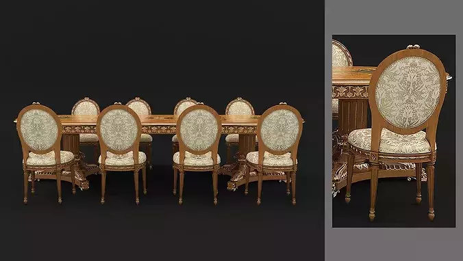 Versailles Classic European Dining Set 5 3D model 5
