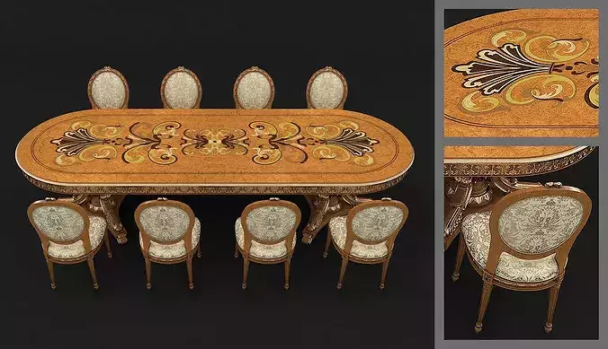 Versailles Classic European Dining Set 5 3D model 4