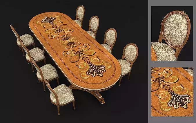 Versailles Classic European Dining Set 5 3D model 3