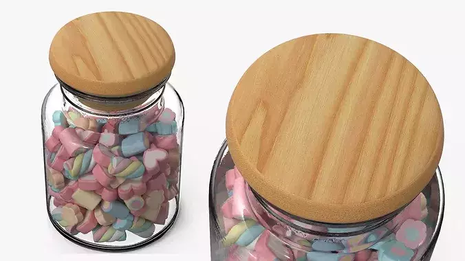 Glass Jar with Marshmallows 3D model 5