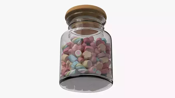 Glass Jar with Marshmallows 3D model 6