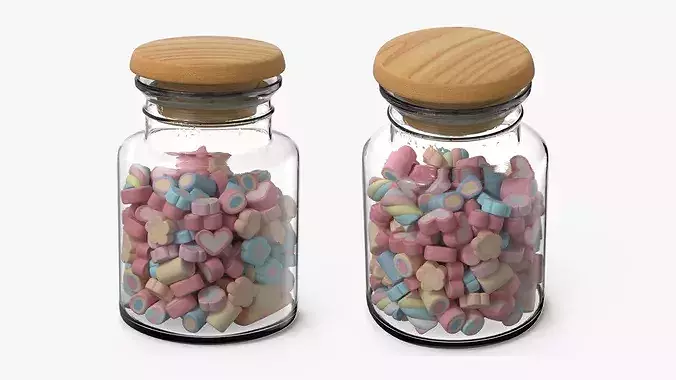 Glass Jar with Marshmallows 3D model 4