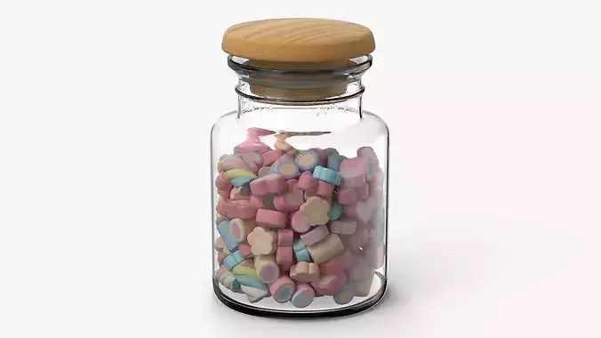 Glass Jar with Marshmallows 3D model 2