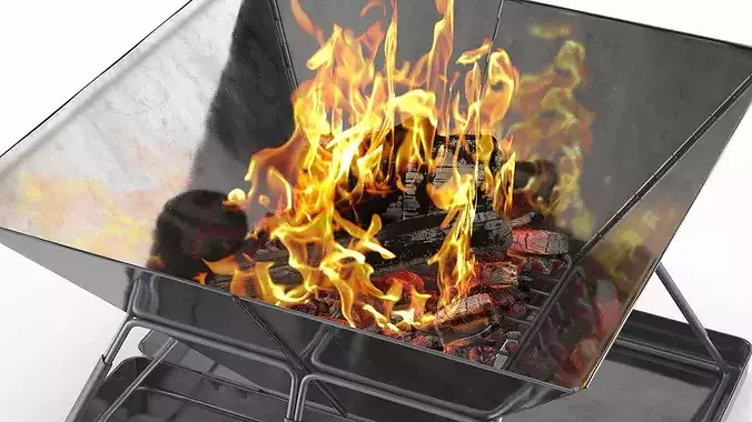 Compact Foldable Fire Pit with Fire 3D model 6