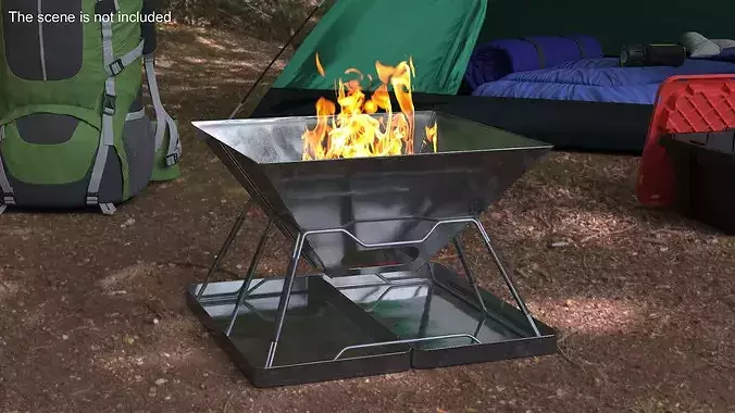 Compact Foldable Fire Pit with Fire 3D model 2