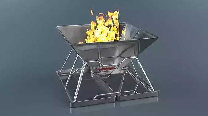 Compact Foldable Fire Pit with Fire 3D model 3
