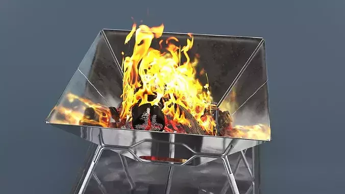 Compact Foldable Fire Pit with Fire 3D model 4