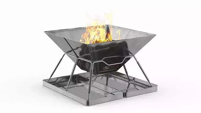 Compact Foldable Fire Pit with Fire 3D model