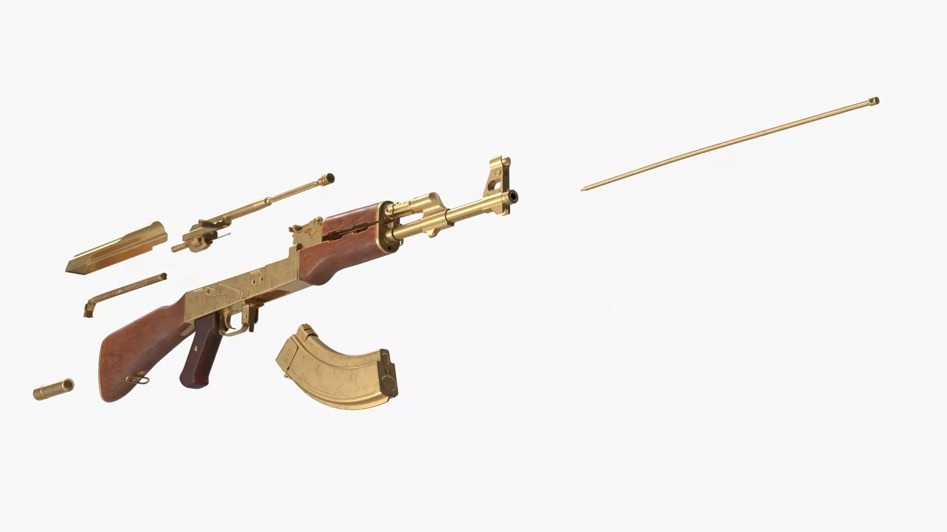 Assembling an AK 47 Gold Rigged Animated for Cinema 4D 3D model